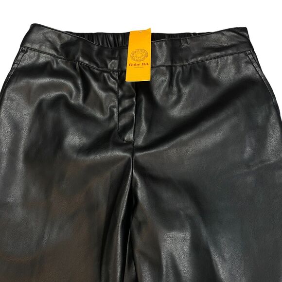Ruby Rd. Pants Women's 10 Black Faux Leather Wide Leg Flat Front Pockets Outdoor - Picture 9 of 16